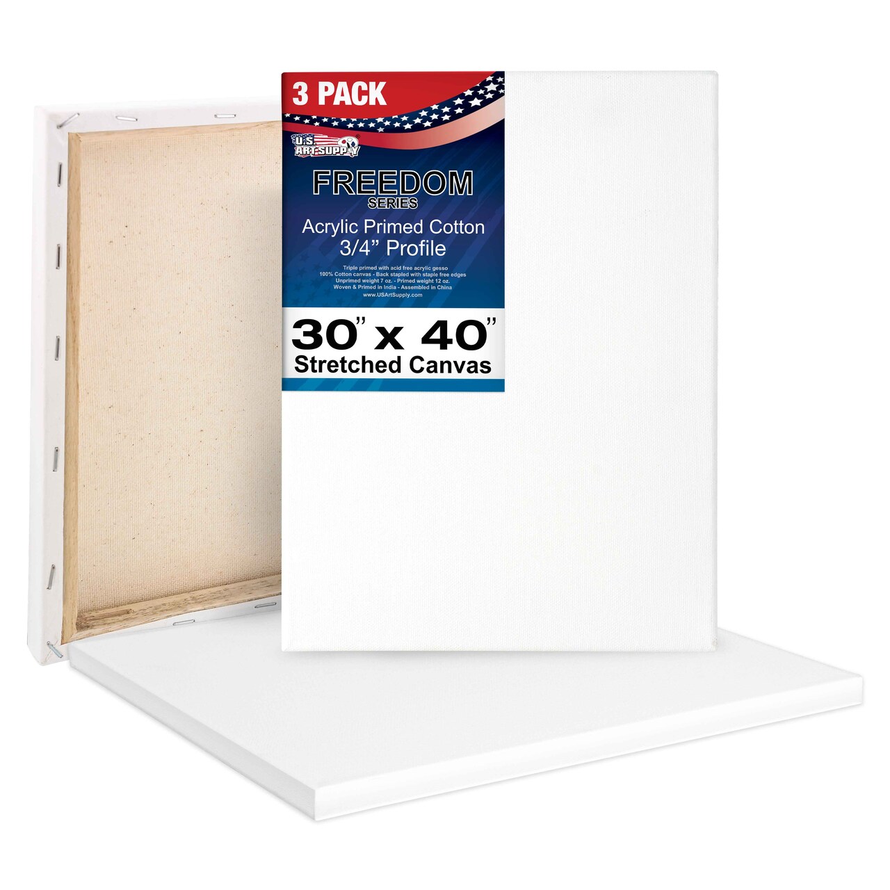 30 x 40 inch Stretched Canvas 12-Ounce Triple Primed, 3-Pack